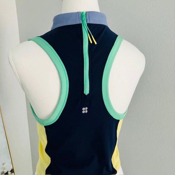 Sweaty Betty London halter athletic tank navy yellow women's size 8 - Picture 2 of 3